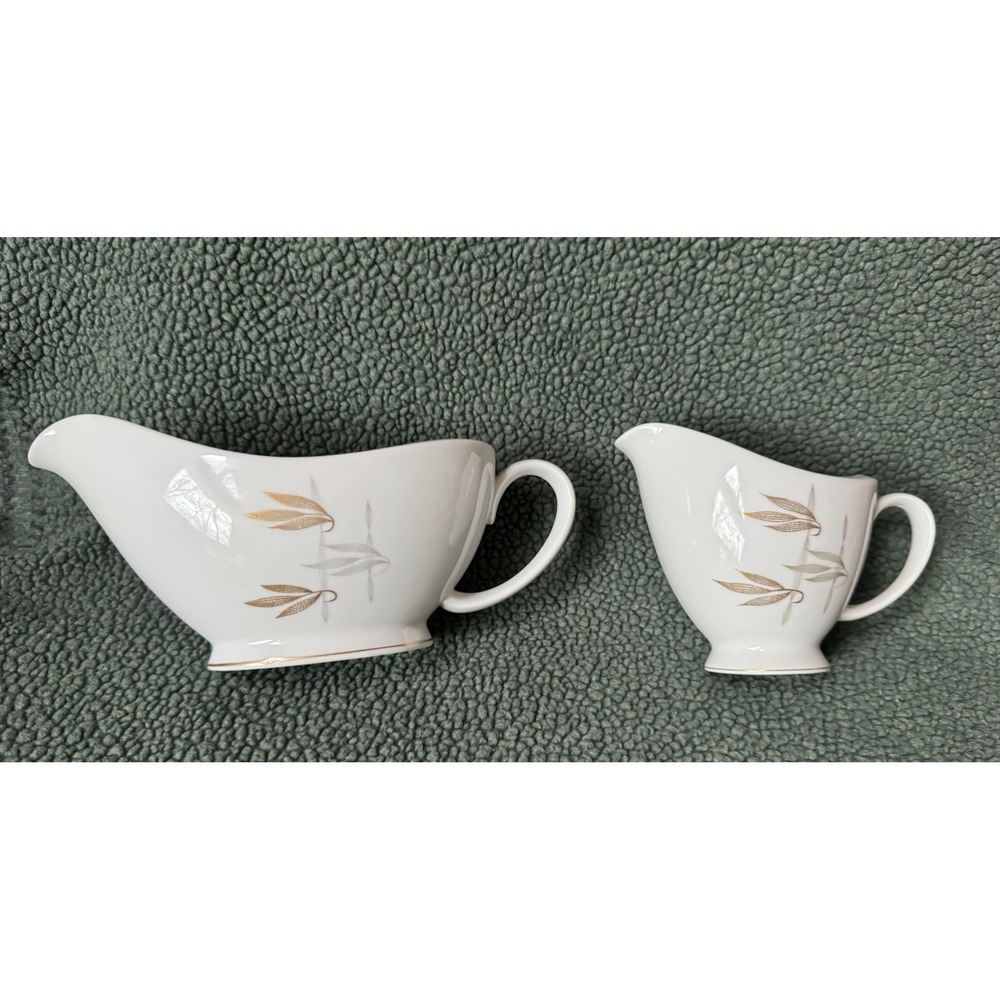 Vintage Trend China Capri Gravy Boat & Creamer Japan Gold Wheat MCM